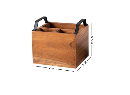 Udaipur Handicrafts Nestroots Wooden Spoon Stand & Napkin Holder for Kitchen | 7 Inch Brown Cutlery & Tissue Organizer for Dining Table