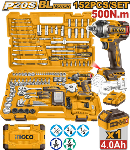 INGCO 152 Pcs Cordless impact wrench tools set HKTHP31521