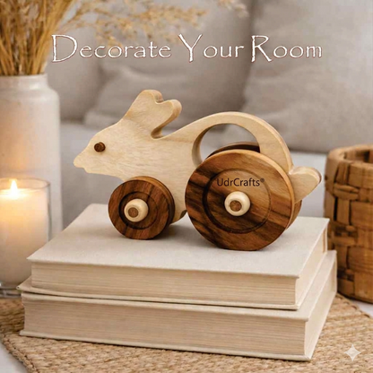 UdrCrafts® Wooden Rabbit Pull-Along Toy for Toddlers | Natural Solid Wood | No Metal | Eco-Friendly & Plastic-Free | Smooth Rolling Wheels | Nursery Decor Toy (2–5 Years) (Rabbit)