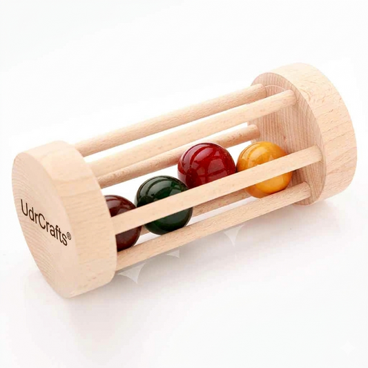 UdrCrafts® Toys Wooden Rolling Rattle Multicolor for Baby Boy and Girl – Perfect Rattle Set for Babies 1-6 Months | Safe | Smooth Toys for Newborns | Eco-Friendly Toy | Anti-Bacterial | Handcrafted