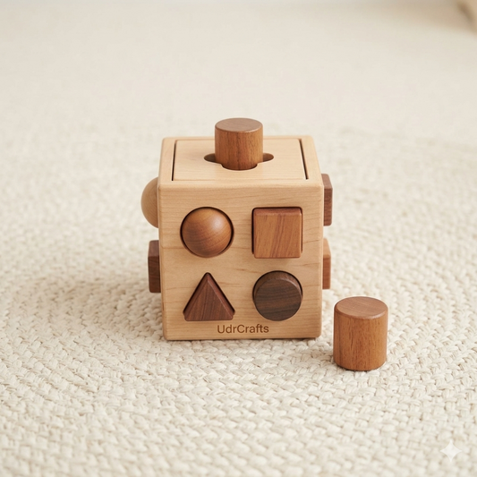 UdrCrafts® Wooden Geometric Shape Sorter Cube – Premium Natural Hardwood Sorting Toy for Babies & Toddlers Ages 6 Months to 5 Years – Educational Montessori Learning Toy for Fine Motor Skills
