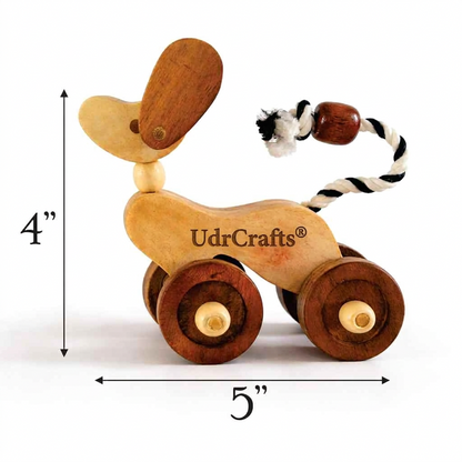 UdrCrafts® Wooden Dog Pull-Along Toy for Toddlers | Natural Solid Wood | Cotton Pull String | No Metal | Eco-Friendly & Plastic-Free | Smooth Rolling Wheels | Nursery Decor Toy (1.5–4 Years)
