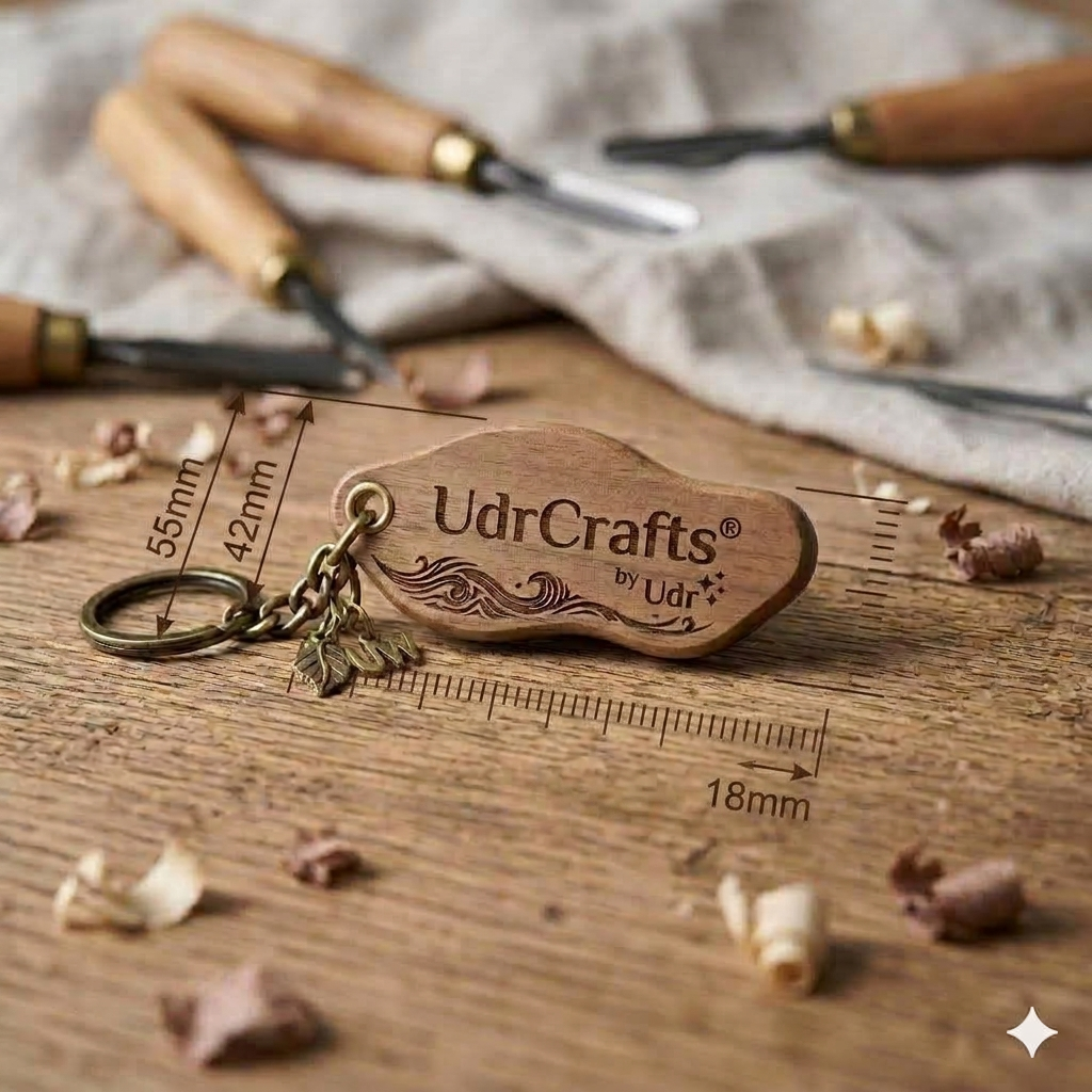 UdrCrafts® Unique Wave-Shaped Wooden Name Keychain | Custom Engraved Premium Walnut Wood Keyring for Car & Home Keys | Handmade Decorative Gift for Men & Women