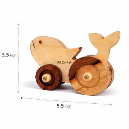 UdrCrafts® Wooden Whale Pull-Along Toy for Toddlers Fish | Natural Solid Wood | No Metal | Eco-Friendly & Plastic-Free | Smooth Rolling Wheels | Nursery Decor Toy (2–5 Years)