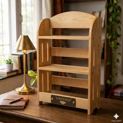 UdrCrafts® Wooden Desktop Bookshelf – 3-Tier Miniature Book Organizer Stand for Study Table, Office Desk and Home Decoration