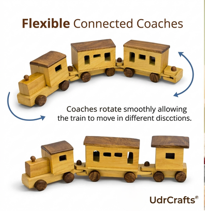 UdrCrafts® Wooden Toy Train for Kids, Pull Along Train with Wooden Blocks, Educational Montessori Toy, Non-Toxic, for Boys Girls Age 1 2 3 Years