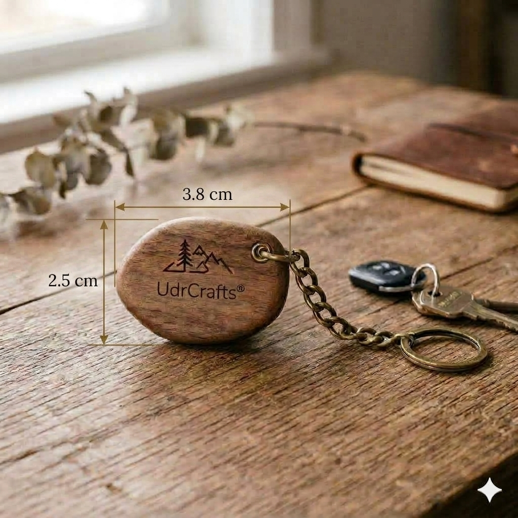 UdrCrafts® Premium Engraved Wooden Keychain | Minimalist Mountain Art Oval Wood Key Ring for Men & Women