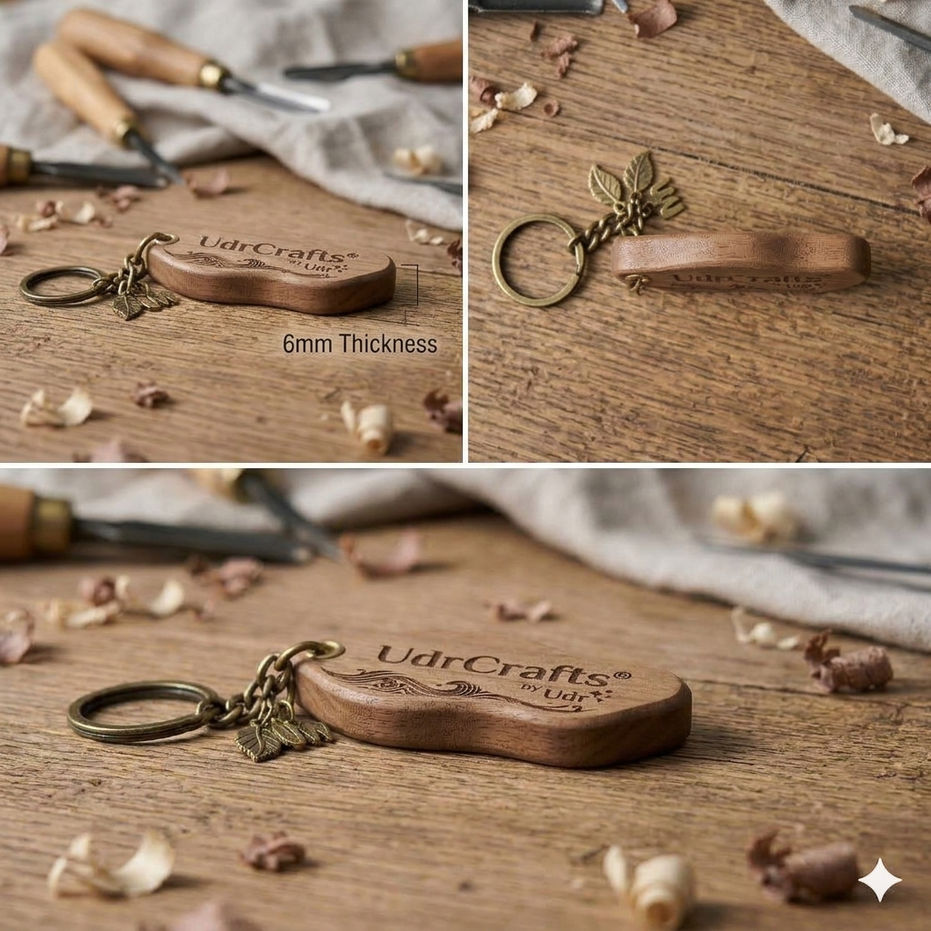 UdrCrafts® Unique Wave-Shaped Wooden Name Keychain | Custom Engraved Premium Walnut Wood Keyring for Car & Home Keys | Handmade Decorative Gift for Men & Women