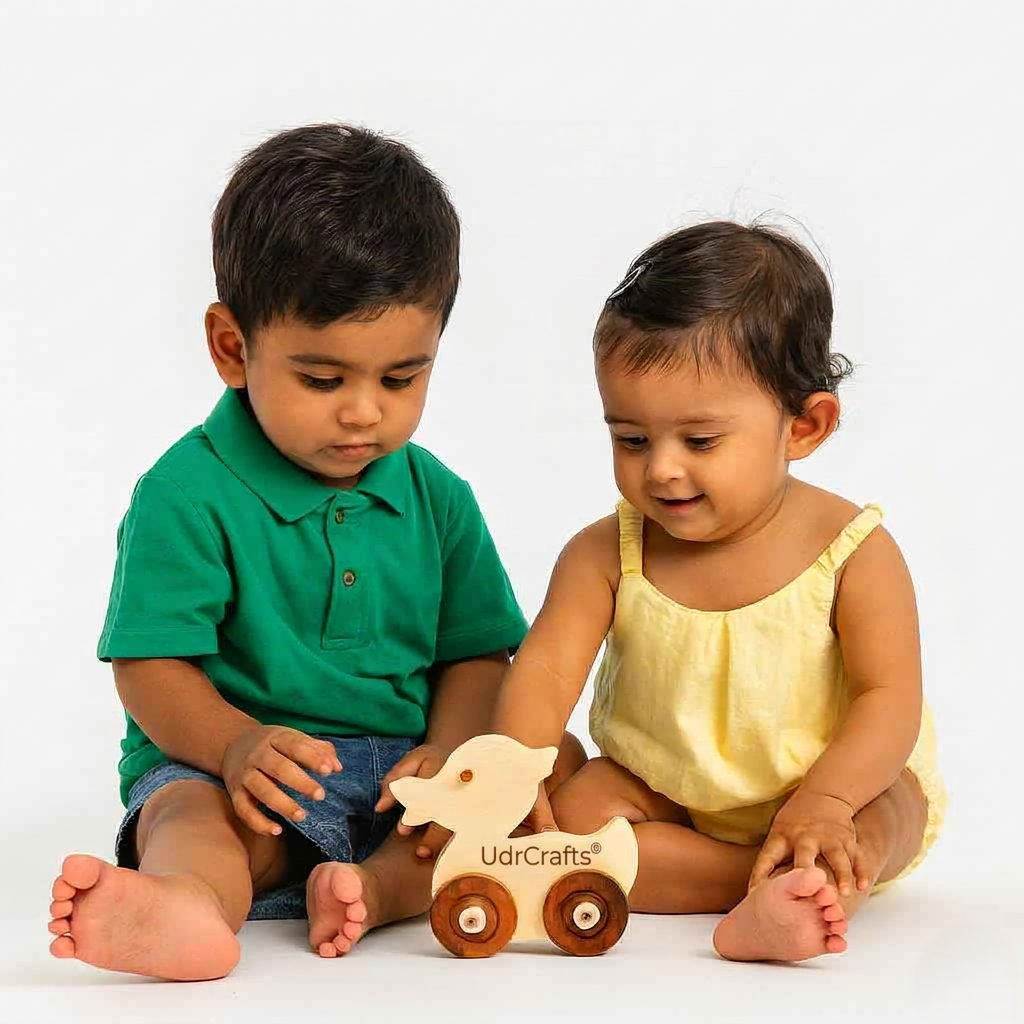 UdrCrafts® Wooden Duck Pull-Along Toy for Toddlers | Natural Solid Wood | No Metal | Eco-Friendly & Plastic-Free | Smooth Rolling Wheels | Nursery Decor Toy (2–5 Years) (Duck)
