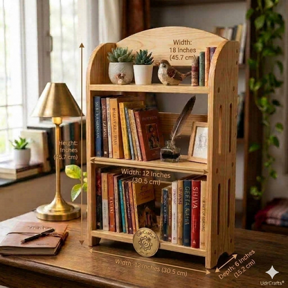 UdrCrafts® Wooden Desktop Bookshelf – 3-Tier Miniature Book Organizer Stand for Study Table, Office Desk and Home Decoration