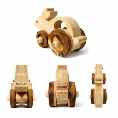 UdrCrafts® Wooden Rabbit Pull-Along Toy for Toddlers | Natural Solid Wood | No Metal | Eco-Friendly & Plastic-Free | Smooth Rolling Wheels | Nursery Decor Toy (2–5 Years) (Rabbit)