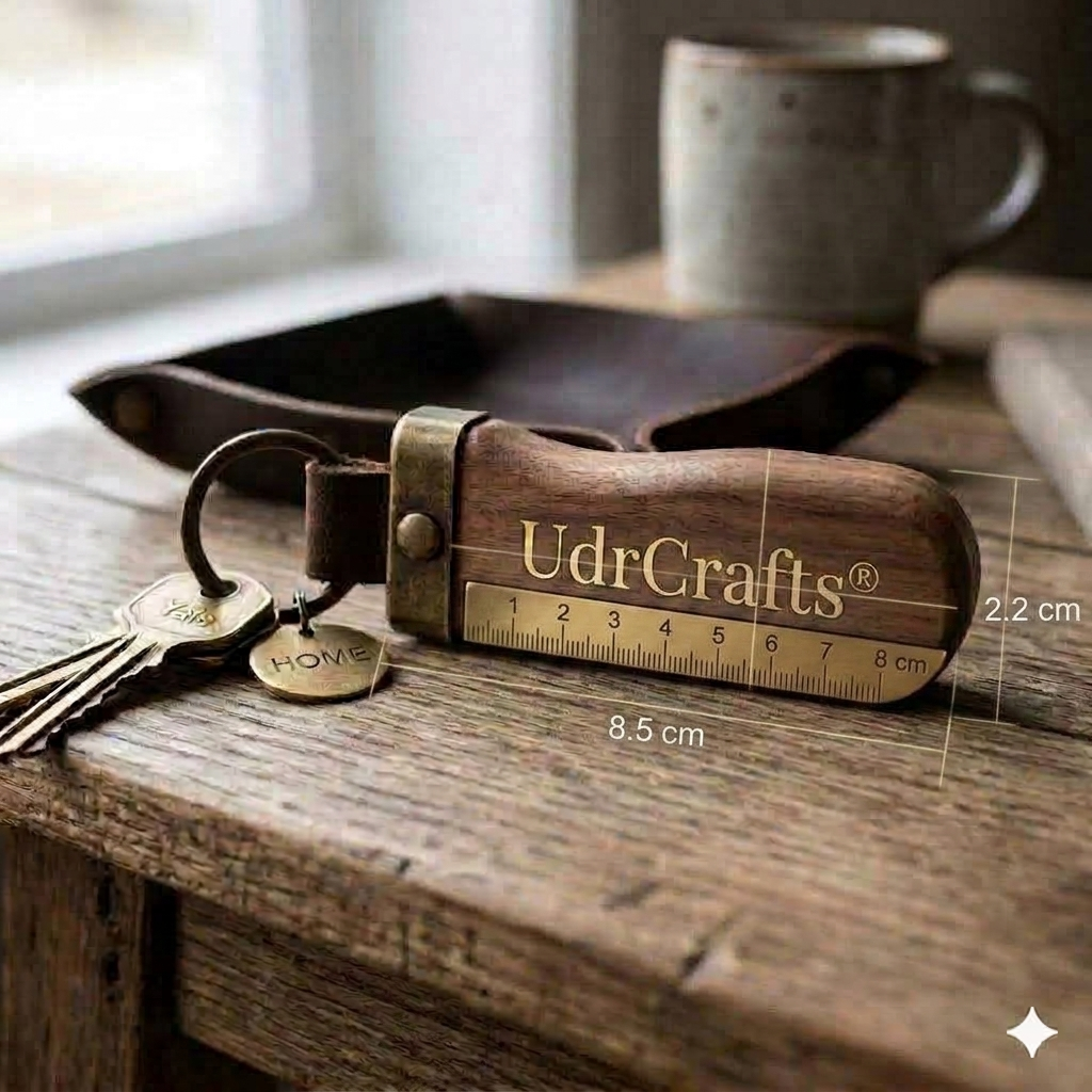 UdrCrafts® Premium Handcrafted Wooden Keychain - Ergo Walnut Wood Key Ring with Antique Metal Hardware for Car and Home Keys