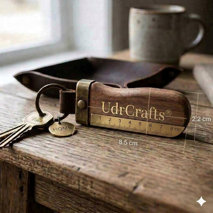 UdrCrafts® Premium Handcrafted Wooden Keychain - Ergo Walnut Wood Key Ring with Antique Metal Hardware for Car and Home Keys