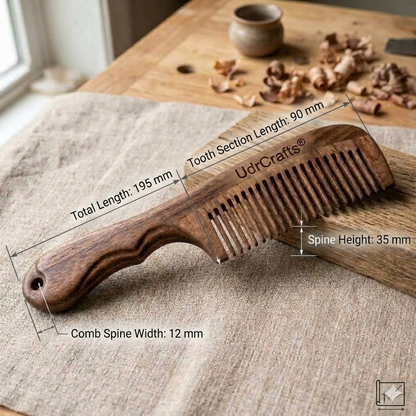 UdrCrafts® Natural Sheesham Wood Hair Comb with Ergonomic Handle | Anti-Static, Detangling Wooden Styling Comb for All Hair Types | Gift for Hair Care