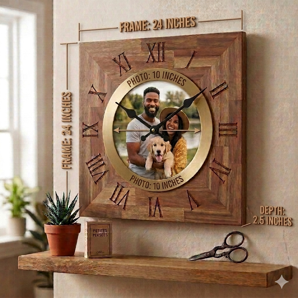 UdrCrafts® Premium Personalized Wood Wall Clock - 12 Inch Square Photo Clock for Wall Decoration, Unique Custom Gift for Birthday & Anniversary