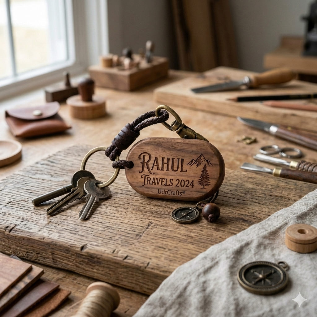 UdrCrafts Personalized Walnut Wood Keychain with Custom Name Engraving