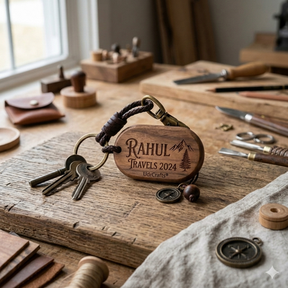 UdrCrafts Personalized Walnut Wood Keychain with Custom Name Engraving