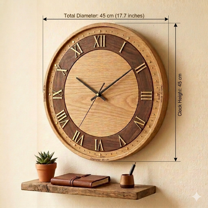 UdrCrafts® 12" Handcrafted Dual-Tone Wooden Wall Clock | Luxury Silent Sweep Quartz Wall Watch for Modern Home Decoration, Kitchen & Office (Oak & Walnut Wood)