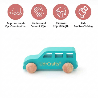 UdrCrafts® Wooden Jeep for Toddlers and Infants | Push Wooden Vehicle Toy | 6M-3Y | Helps Child in Grip Strength, Hand-Eye Coordination