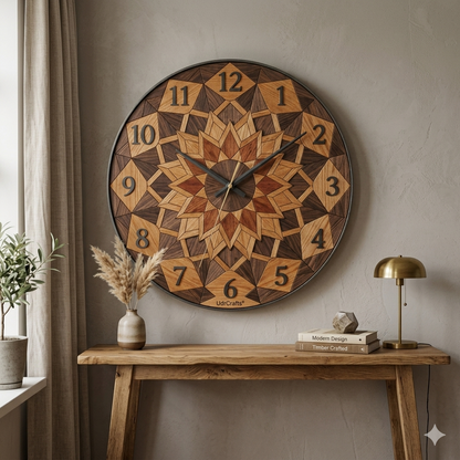 UdrCrafts® Luxury Handcrafted Mandala Wooden Wall Clock | 40 cm Decorative Premium Silent Geometric Clock for Elegant Wall Art, Living Room Styling & Gifting