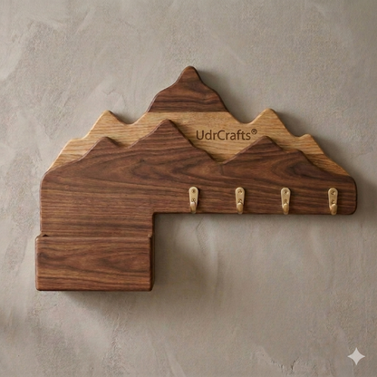 UdrCrafts® Wall Mounted Mountain Art Wood Key Holder – Elegant Geometric Key Organizer & Mail Pocket for Home Decor