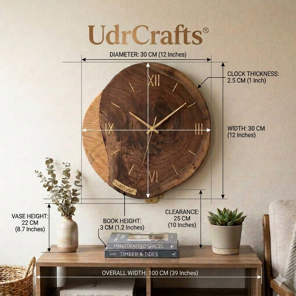 UdrCrafts® Modern Dual-Tone Wooden Wall Clock | 30 cm Decorative Premium Silent Clock for Elegant Wall Art, Home Styling & Gifting