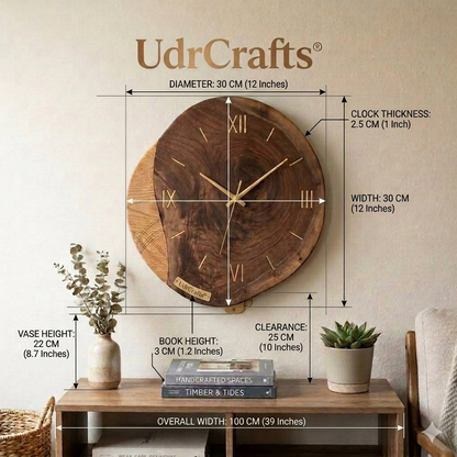 UdrCrafts® Modern Dual-Tone Wooden Wall Clock | 30 cm Decorative Premium Silent Clock for Elegant Wall Art, Home Styling & Gifting