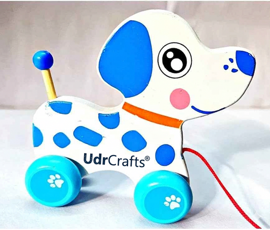 UdrCrafts® - Wooden Dog Shape Push & Pull Toy Car for Kids | Montessori Educational Pull-Along Vehicle for Toddlers | Colorful Early Learning Toy for Boys & Girls (Pack of 1)