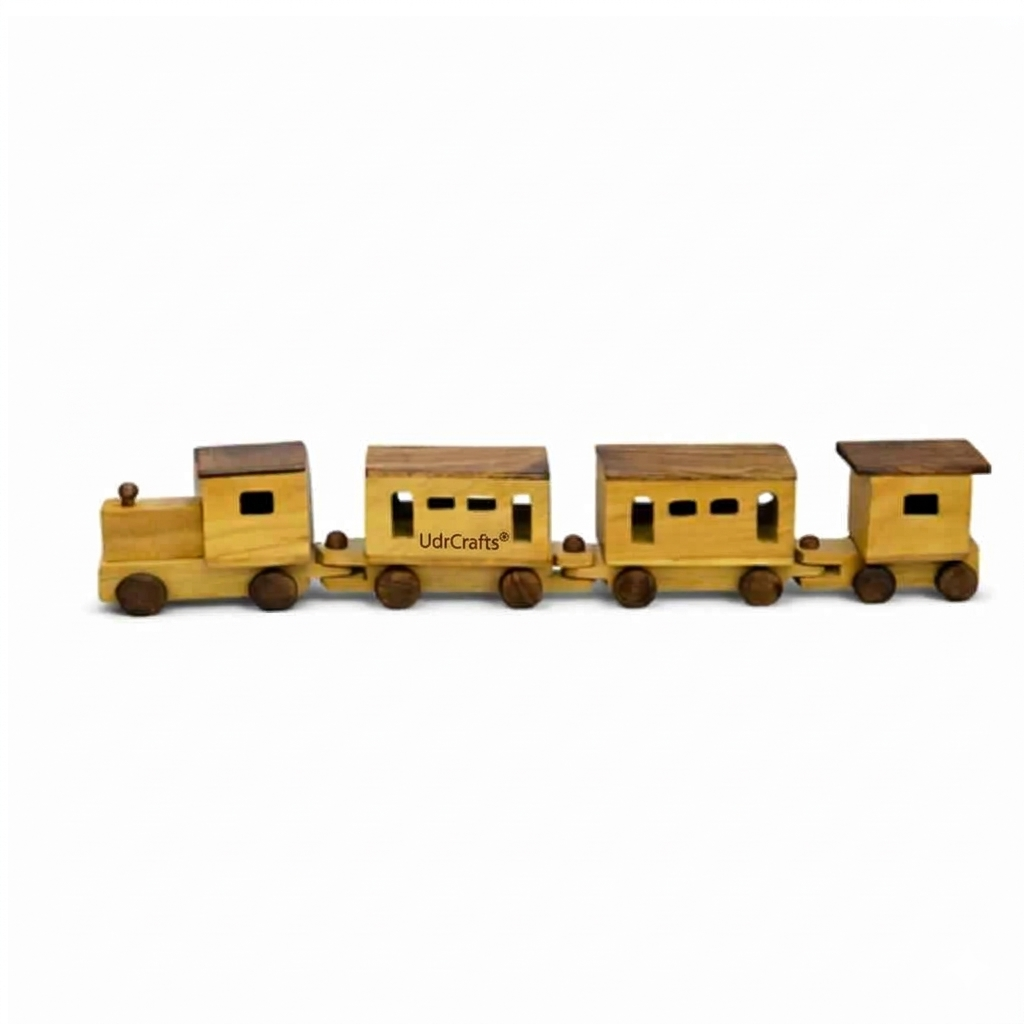 UdrCrafts® Wooden Toy Train for Kids, Pull Along Train with Wooden Blocks, Educational Montessori Toy, Non-Toxic, for Boys Girls Age 1 2 3 Years