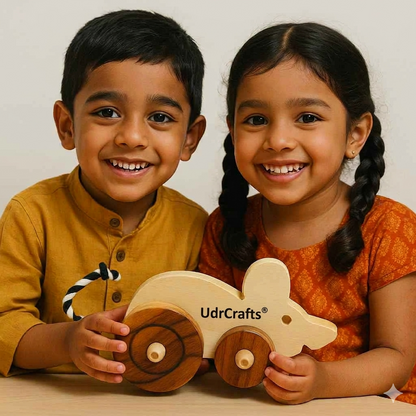 UdrCrafts® Wooden Mouse Pull-Along Toy for Toddlers | Natural Solid Wood | Cotton Pull String | No Metal | Eco-Friendly & Plastic-Free | Smooth Rolling Wheels | Nursery Decor Toy (1.5–4 Years)