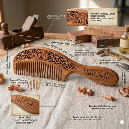 UdrCrafts® Premium Hand-Carved Wooden Hair Comb | Anti-Static Wide Tooth Detangling Comb with Ergonomic Handle