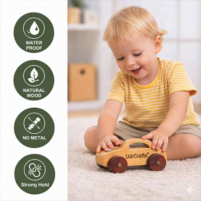UdrCrafts® | Wooden Car Toy for Kids | Natural Neem Wood | Smooth Wheels | No Metal & Chemical Free | Eco-Friendly Toddler Toy | Model Name :- Shivi's 1st Car