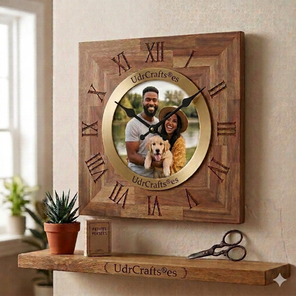 UdrCrafts® Premium Personalized Wood Wall Clock - 12 Inch Square Photo Clock for Wall Decoration, Unique Custom Gift for Birthday & Anniversary