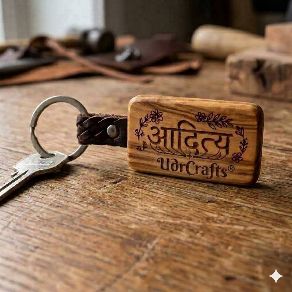UdrCrafts® Personalized Wooden Name Key Chain (Customized Name / Naam Wala Keychain) | Premium Wood & Leather Keyring for Gift, Car & Bike