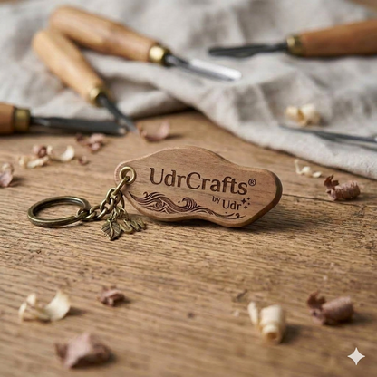 UdrCrafts® Unique Wave-Shaped Wooden Name Keychain | Custom Engraved Premium Walnut Wood Keyring for Car & Home Keys | Handmade Decorative Gift for Men & Women