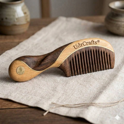 UdrCrafts® Designer Curved Wooden Comb – Wide Tooth Hair Detangling Comb with Anti-Static Seamless Teeth, Ideal for Daily Scalp Massage & Gifting
