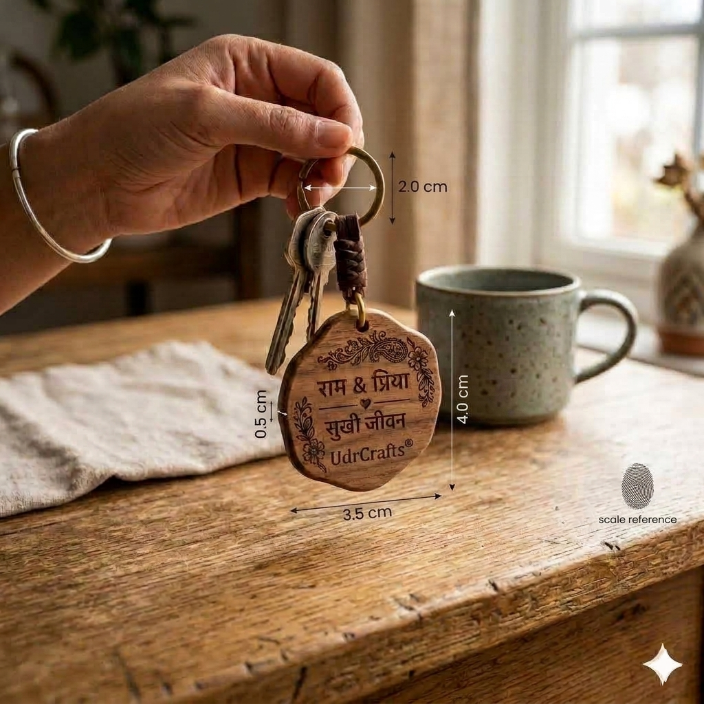 UdrCrafts® Custom Name Engraved Wooden Square Key Chain | Personalized Couple Gift with Elegant Border Design | Durable Wood Key Holder
