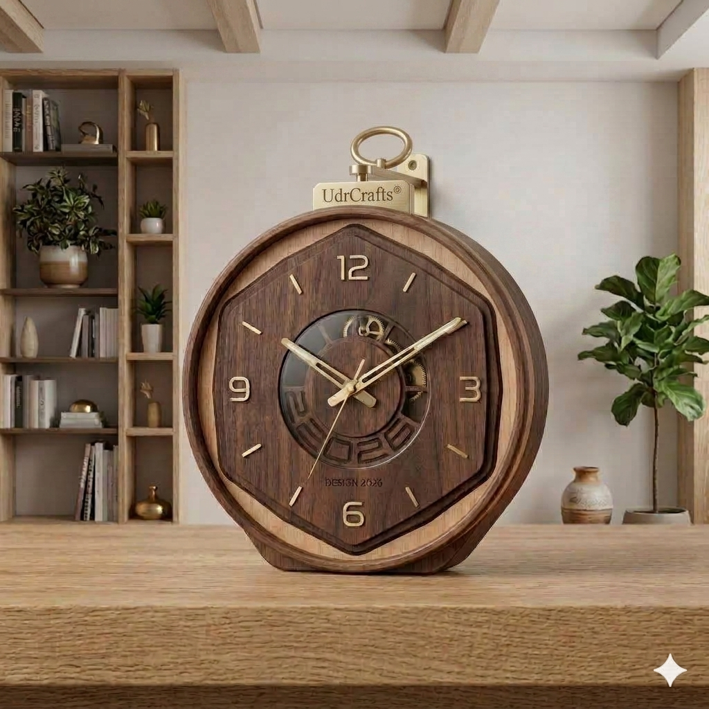 UdrCrafts® Modern Aesthetic Wood Clock - Customized Layered Square Timepiece for Home Decor, Corporate Gifting, Marriage Anniversary & Housewarming Gift