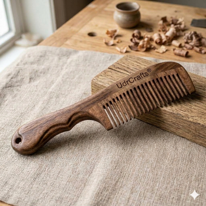 UdrCrafts® Natural Sheesham Wood Hair Comb with Ergonomic Handle | Anti-Static, Detangling Wooden Styling Comb for All Hair Types | Gift for Hair Care
