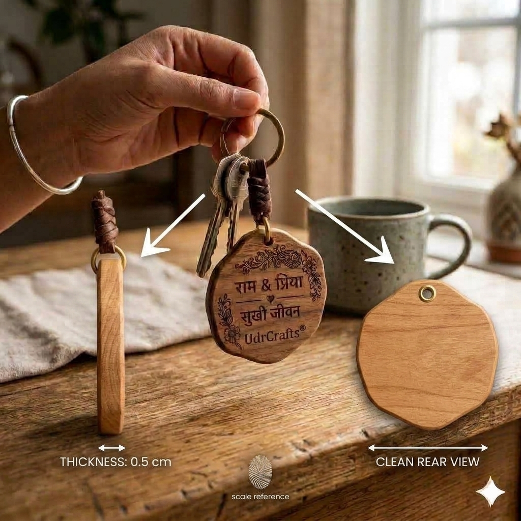 UdrCrafts® Custom Name Engraved Wooden Square Key Chain | Personalized Couple Gift with Elegant Border Design | Durable Wood Key Holder