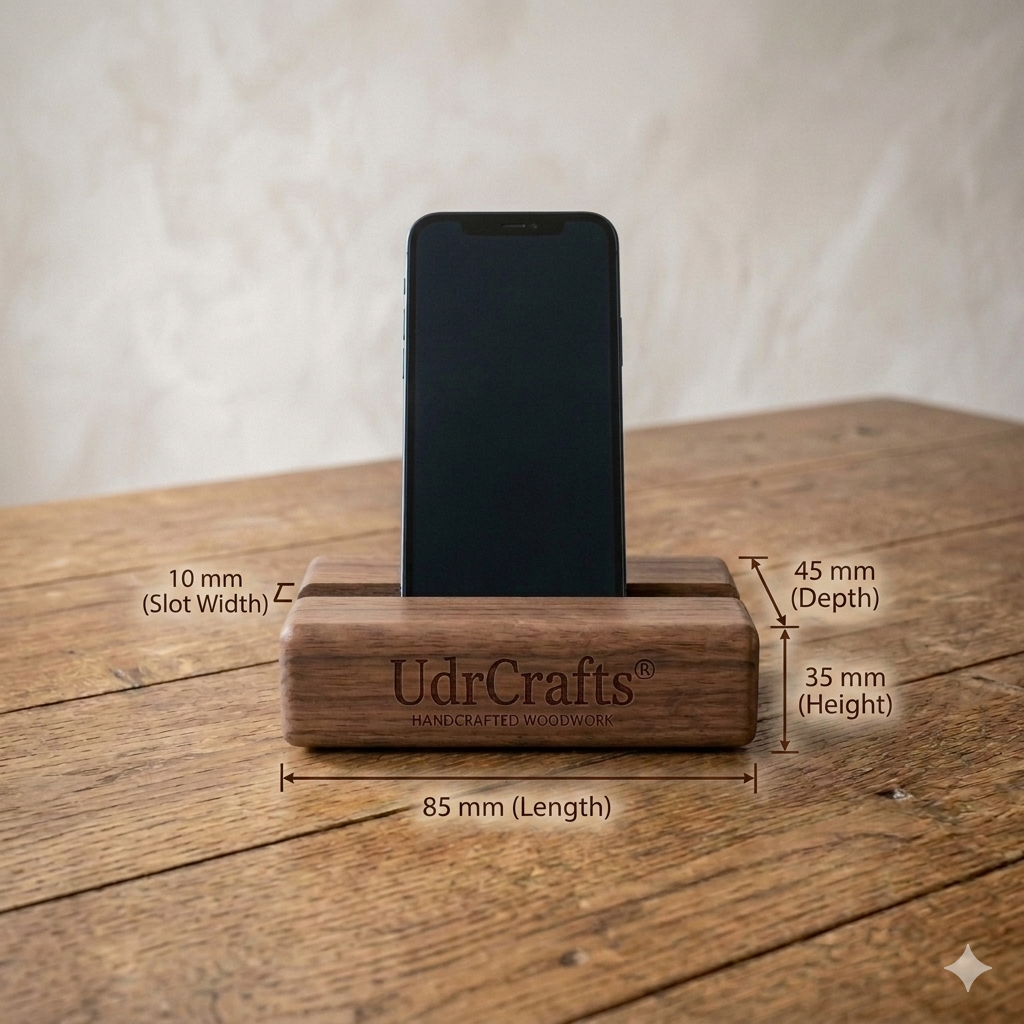 UdrCrafts® Premium Wooden Mobile Stand for Desk | Handcrafted Walnut Wood Phone Holder | Universal Desktop Cradle Dock for All Smartphones & iPhones (Brown)
