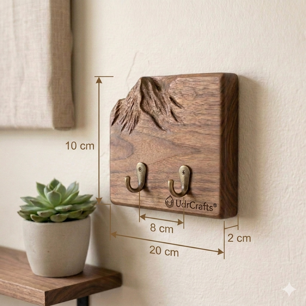 UdrCrafts® Wall Mounted Mountain Art Wood Key Hanger – Elegant Compact Symmetrical Key Organizer for Home Decor