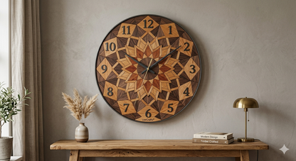 UdrCrafts® Luxury Handcrafted Mandala Wooden Wall Clock | 40 cm Decorative Premium Silent Geometric Clock for Elegant Wall Art, Living Room Styling & Gifting