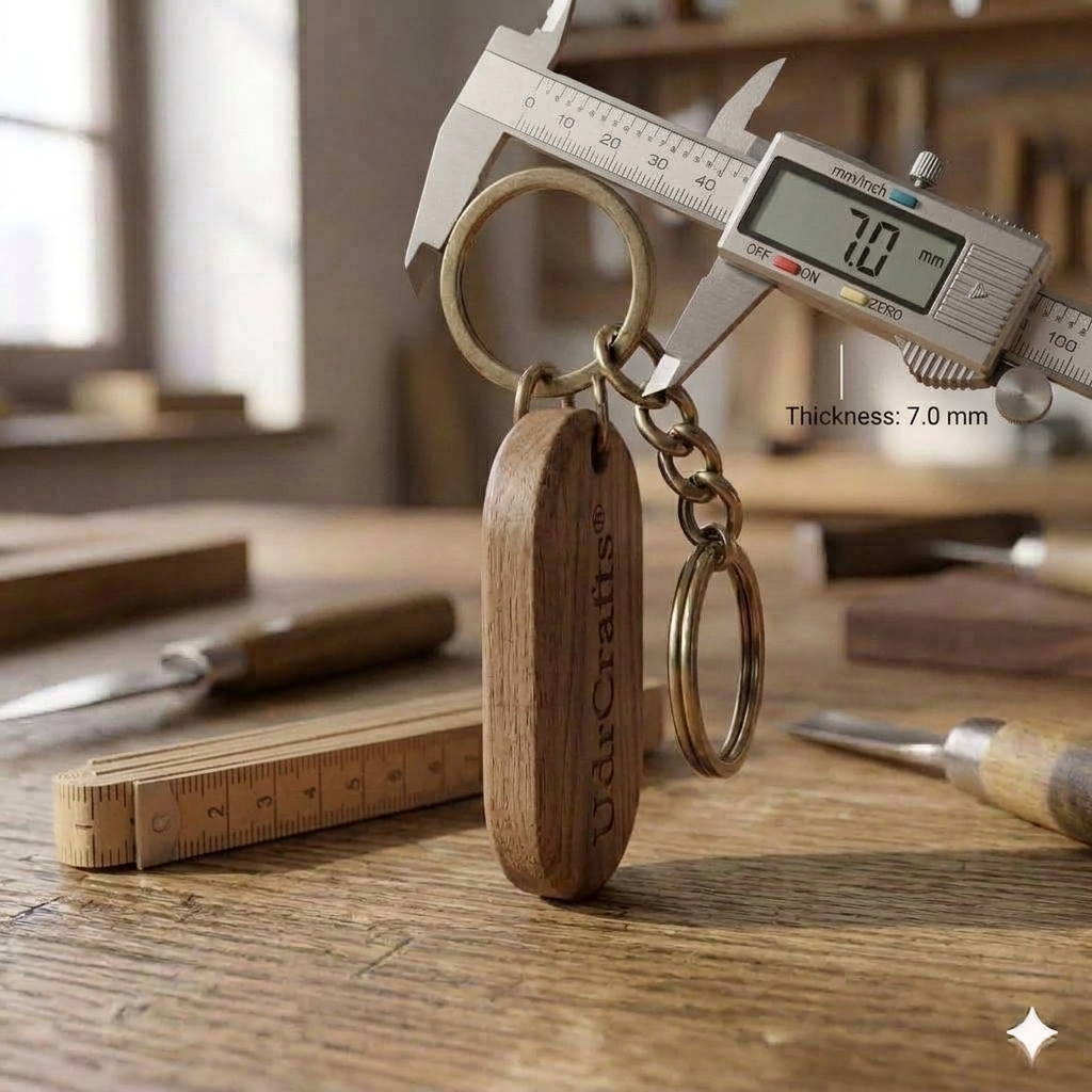 UdrCrafts® Premium Engraved Capsule Shape Wood Keychain - Sleek Natural Wood Keyring with Durable Metal Chain & Ring, Luxury Minimalist Gift for Men & Women