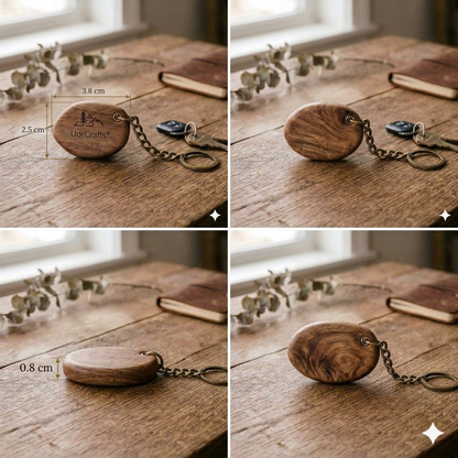 UdrCrafts® Premium Engraved Wooden Keychain | Minimalist Mountain Art Oval Wood Key Ring for Men & Women