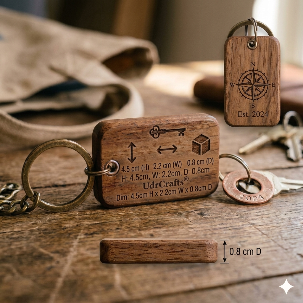 UdrCrafts® Personalized Wooden Name Keychain | Custom Engraved Walnut Wood Keyring for Car, Bike & Home Keys