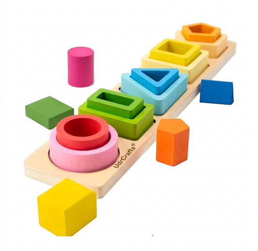 UdrCrafts®  Wooden Building Blocks Montessori Toys for 1 2 3 Year Old Boys Girls- Block Sorting & Stacking Toys for Baby Toddlers, Educational Shape Color Sorter Preschool Kids Gifts,1 Piece