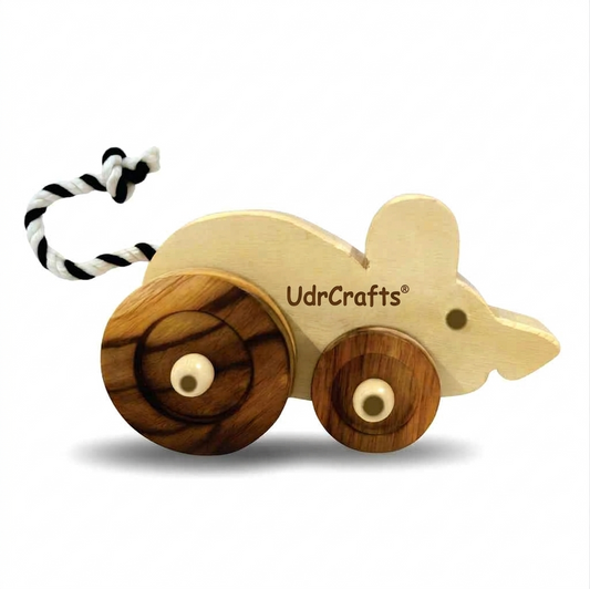 UdrCrafts® Wooden Mouse Pull-Along Toy for Toddlers | Natural Solid Wood | Cotton Pull String | No Metal | Eco-Friendly & Plastic-Free | Smooth Rolling Wheels | Nursery Decor Toy (1.5–4 Years)
