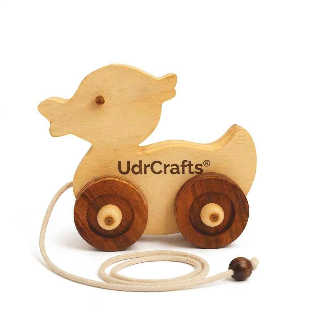 UdrCrafts® Wooden Duck Pull-Along Toy for Toddlers | Natural Solid Wood | No Metal | Eco-Friendly & Plastic-Free | Smooth Rolling Wheels | Nursery Decor Toy (2–5 Years) (Duck)