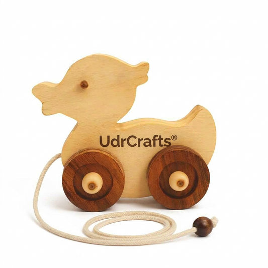 UdrCrafts® Wooden Duck Pull-Along Toy for Toddlers | Natural Solid Wood | No Metal | Eco-Friendly & Plastic-Free | Smooth Rolling Wheels | Nursery Decor Toy (2–5 Years) (Duck)